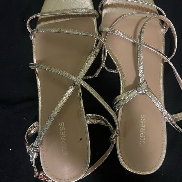 Express Gold Strappy Sandals with Flat Sole - Picture 3 of 4